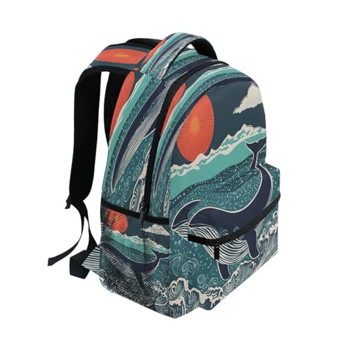 Whale Sun Japanese Backpack for School Boys Girls Adults Kids Bookbag Laptop Bag 15L2
