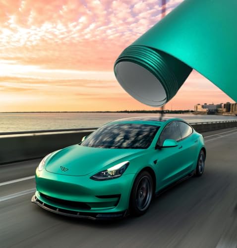 Image of WISDOM Teal Green Metallic Vehicle Wrap Vinyl Matt Finish Easy Apply Air-Release Weatherproof DIY Car & Motorcycle Wrap (Cool Teal Green, 20 Inch X 5 Feet)