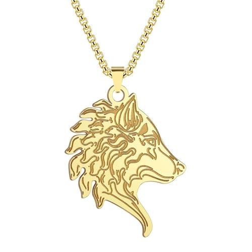 Collier pendentif tête de loup pour homme style hip-hop et punk