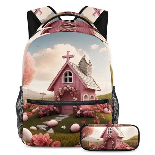 Sac à dos grand confort maximal avec trousse assortie rose multicolore