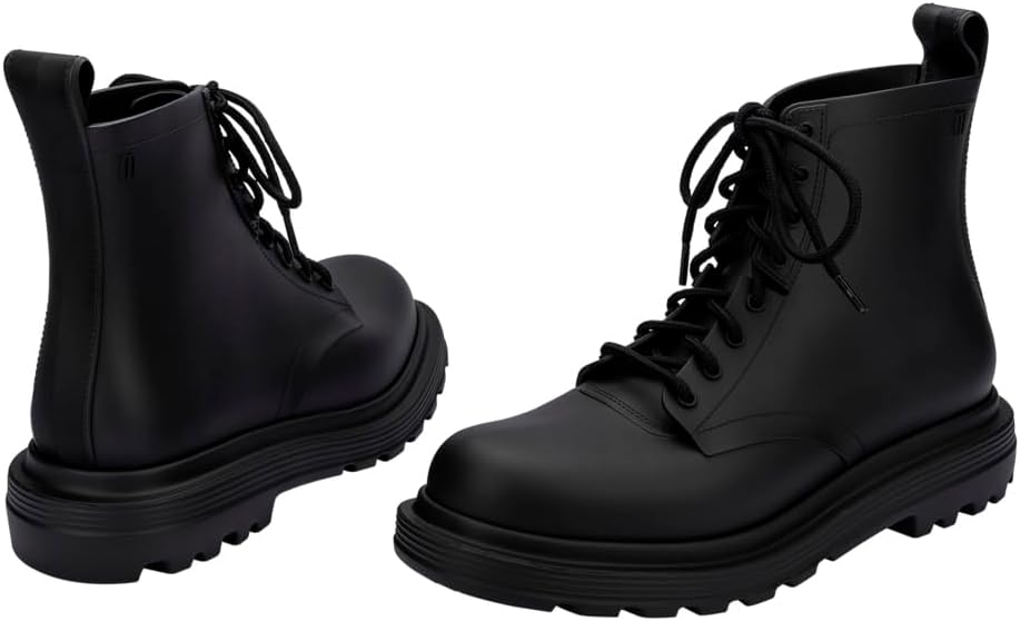 Melissa Coturno Soft Women’s Jelly Combat Boot - Flexible, Soft and Comfortable Lace-up Jelly Combat Boots with Trendy, Rugged Lug Sole, Black, 10