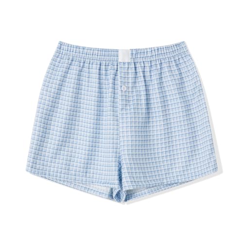 Image of Womens Boxer Shorts Gingham Y2k Pajama Cute Plaid Striped Print Lounge Sleep Shorts