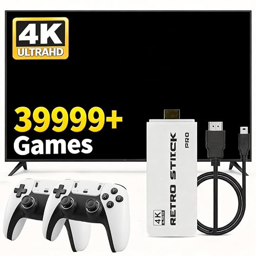 Gonlylai Retro Gaming Console Perfect Game Experience for Family Fun 39,999 Classic Games 28 Classic Emulators, Plug & Play Dual 2.4GHz Wireless Controllers