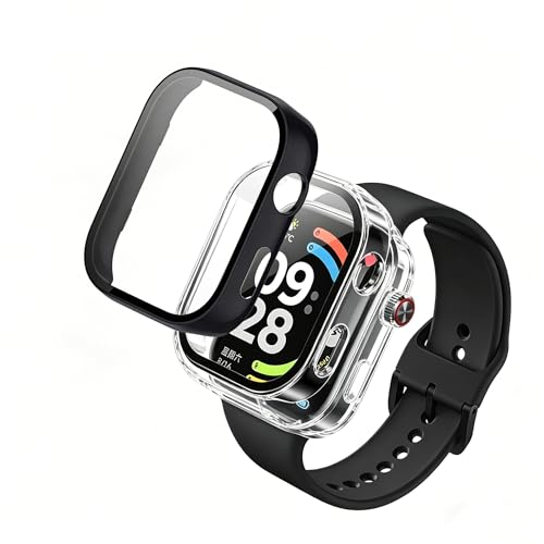 YCJDP [2���Z�b�g] �P�[�X redmi watch6 �p �P�[�X �t�B����+PC�t���[�� ��̌^ �K���X�t�B���� ��̌^ ���˒ጸ �w��ጸ ���{�� �S�ʕی� �ώw�� ������ �����ߗ�(�u���b�N�{�N���A)