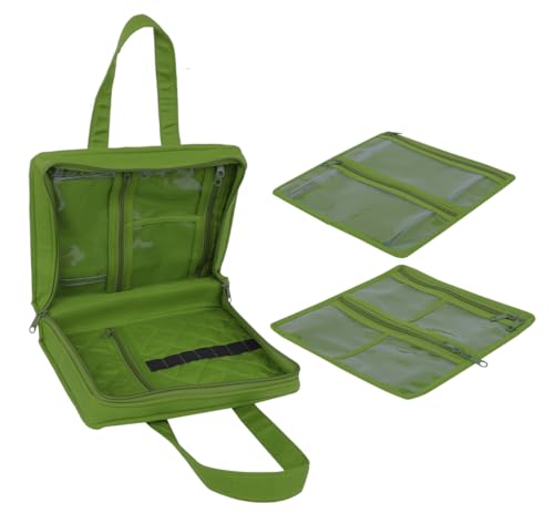 Image of Yazzii Sewing Notions Tote Bag- Portable Sewing Accessories Organizer w Detached Sleeves -Green