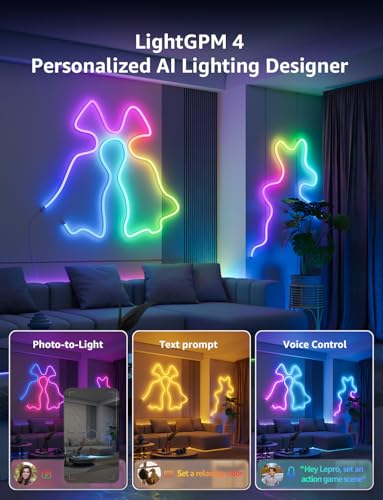 Lepro N1 AI Smart Neon Rope Light 3M RGB+IC, Works with Alexa & Google Assistant, Music Sync LED Lights for Bedroom, App Voice Control, Personalized AI Lighting Designer, IP65 Waterproof, No Remote - Image 3