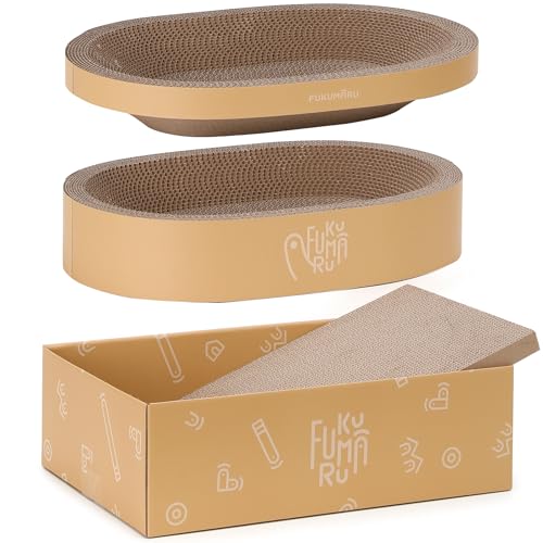 FUKUMARU 3PCS Cardboard Cat Scratcher Bed, Durable Oval Cat Scratch Bed Pads, Round Cats Scratching Board with Large Kitten Scratcher Box for Indoor Cats, Couch Sofa Furniture Protector