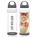 Bottled Joy Glass Water Bottle, Shatter-proof 16oz Leak-proof Lid Heat Insulated Reusable BPA-Free Smoothie Container Dishwasher Safe for Drinking Juice Beverage