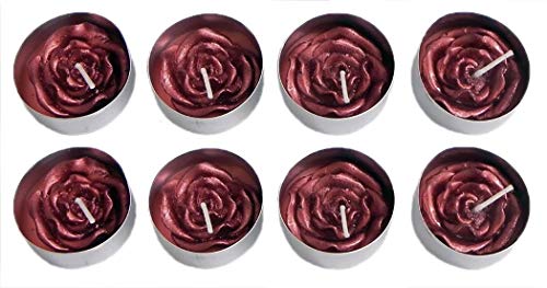DollsofIndia 8 Floating Brown Rose Wax Candles in Metal Bowl - Dia - 1.25 inches (IV46)