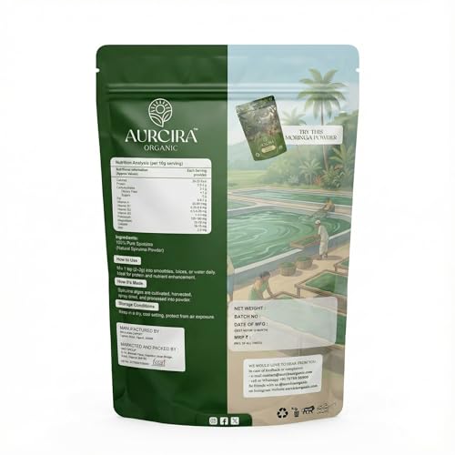Image of Spirulina Powder | Organic Spirulina Powder (Blue Green Algae) | Nutrient-Dense Superfood Powder with Phycocyanin | For Smoothies, Juices & Shakes | Vegan (200g)