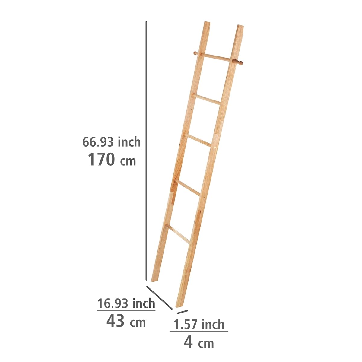 Échelle Porte-Serviettes En Bambou Noir - 5 Niveaux + 2 Crochets, Style Loft (43x170cm)