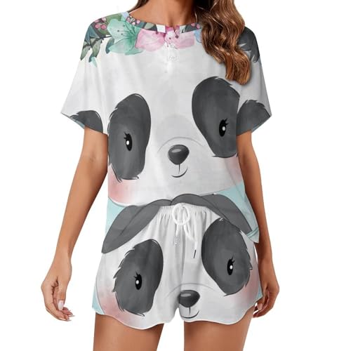 Pyjama femme manches courtes Panda Timide en coton léger pour l'été