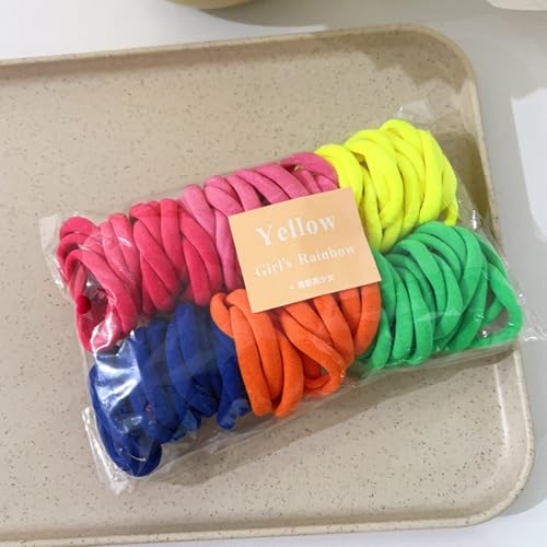 100PCS Elastic Hair Accessories - Seamless Cotton Hair Bands, Soft Ponytail Holders for Thick/Thin Hair, No Damage Elastics for Women (Fluorescent color)