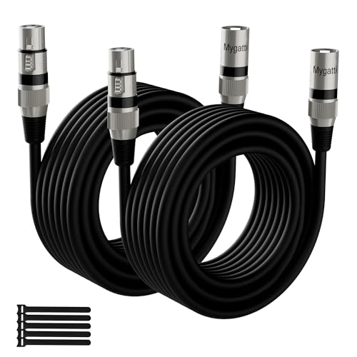 Mygatti XLR-Kabel Mikrofonkabel 10m(2 pack,schwarz),Stecker auf Buchse,3 polig abgeschirmt ausbalanciert Patchkabel,mit EMI-und RFI-Unterdrückung,Kompatibel mit Verstärker,Lautsprecher+5 Kabelbinder