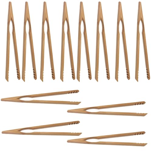 NIYATA 12 Pinces Grille Pain 17.8cm, Pince en Bois pour Grille Pain,Pince en bois de Cuisson,Pinces en Bambou,Idéale pour Grille Pain,Pain,Fruits,Cornichons