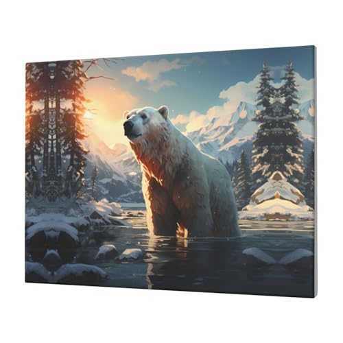 Ours polaire en hiver déco murale salon moderne PHAYAH 30,5x40,6 cm