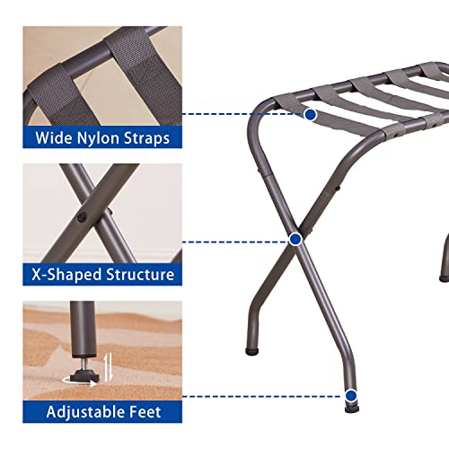 Youyouk Luggage Rack, Suitcase Stand With Fabric Storage Shelf, Luggage Rack For Guest Room, Bedroom, Hotel, Foldable Steel Frame,Pack Of 2, Easy Assembly, Folding Luggage Rack (Gray Steel) #TOP4
