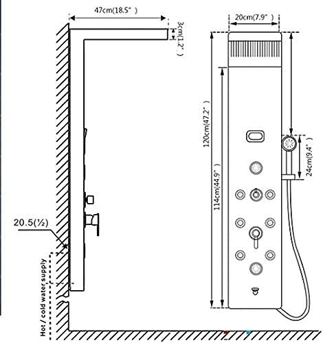 Columna de Ducha con 5 Funciones, Panel de Ducha de Acero Inoxidable, con Duchador de Mano, Cascada y Entrada para Bañera miniatura 6