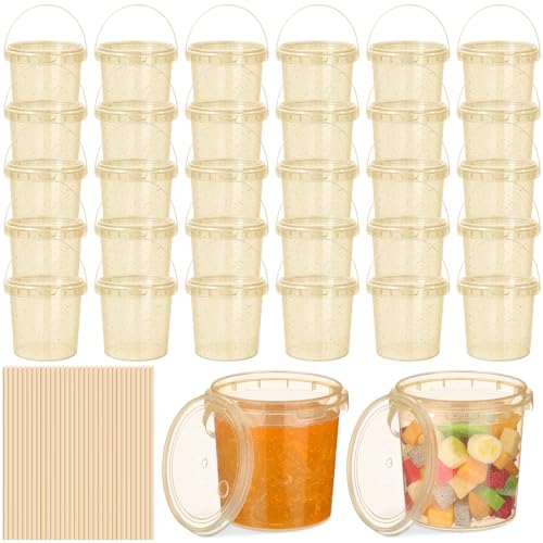 Funnymoom 32 Pack 34 oz Gold Color Drink Buckets with Lids and Straws Plastic Clear Rum Disposable Drinking Cocktail Bucket with Handles for Beverage Coffee Lemonade Pool Picnic Party Supplies by Funnymoom - Used condition - US$31.71
