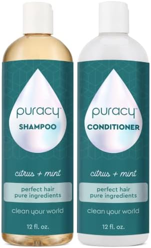 Puracy Shampoo and Conditioner Set, Sulfate-Free, Hair Stays Clean and Silky Longer with LexFeel N5, Color-Safe, 16 Ounce (2-Pack) (12 Fl Oz (Pack of 2))