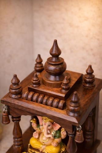 Image of Australian Handicrafts Handcrafted Wooden Temple for Home | Premium Small Pooja Mandir (12 x 6 Inch) | Solid Wood Hindu Mandir with Bells | Home, Office & Gifting