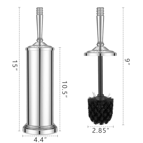 Image of Chrome Toilet Brush and Holder Set, Stainless Steel Toilet Brush for Bathroom,Heavy Duty Toilet Bowl Brush and Holder,Deep Cleaning Modern Toilet Cleaner Brush -Space Saving, Covered Brush
