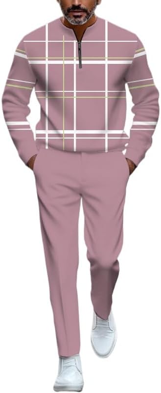 Men's casual half zipper stand up collar shirt long pants sports suit long sleeved jogging pants two-piece set