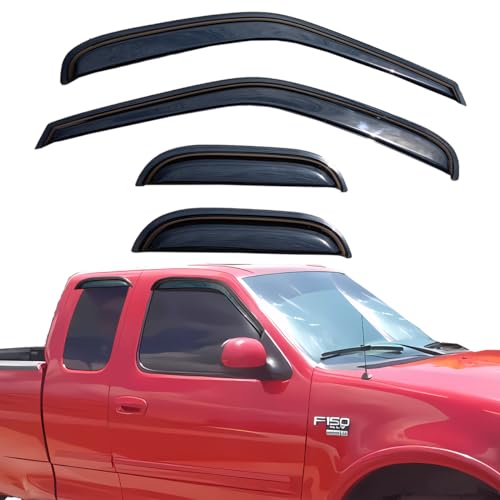 Window Rain Guards for 1997-2003 Ford F-150 & 1997-1999 F-250 Super/Extended Cab | Black Window Deflectors | Weatherproof, Easy Installation, Reduces Wind Noise | Sleek Design for Truck Protection
