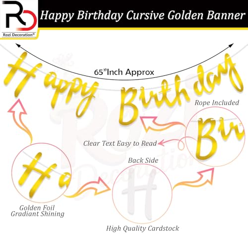 Image of Rozi Decoration Blue & Gold Birthday Decoration Set | 42-Piece Balloon Arch Kit with Cursive Happy Birthday Banner | Blue Theme Party Decorations for Boys
