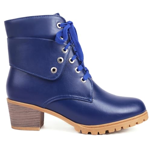 VOKLIN Women's Round Toe Dressy Ankle Boots Buckle Lace Up Low Heel Western Chelsea Combat Short Booties2