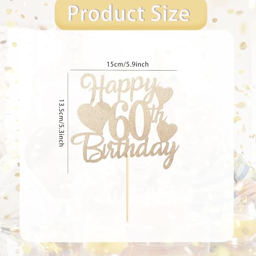 Bliceon Rose Gold Happy 60th Birthday Cake Topper, Glitter Happy 60 Cupcake Topper, Happy 60th Birthday Cake Toppers for Women Themed Party