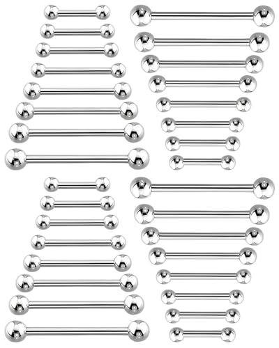 HUVZOR 32Pcs quirúrgico pezón Piercing Lengua Bar Set,Piercing Pezón Lengua Anillos 14G Acero Inoxidable Recto Barbells Piercing Joyas,Piercing pezon,Piercing Lengua,Piercing Oreja