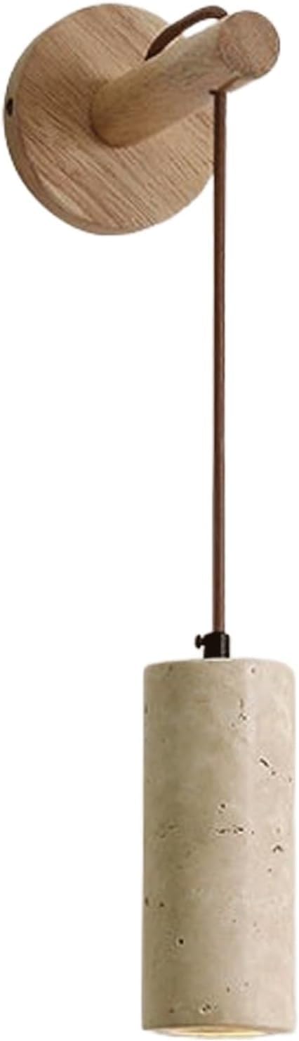 ITOSUI Modern Wood Wall Sconce, LED Warm Light Travertine Stone Cylinder Light Fixture, Natural Material Hardwired Wall Lamp for Bedroom Bedside Reading, Living Room, Hallway Ambient Lighting