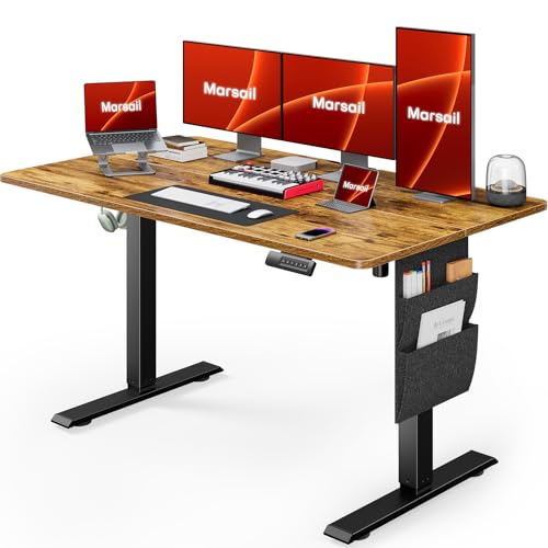 Marsail Standing Office Desk,Adjustable Heights,Stand Up Desk,55x28 Inches Desktop Sit Stand Home Office Gaming Computer Desk with 4 Memory Presets,Headphone Hook,Cable Organizer, Rustic Brown