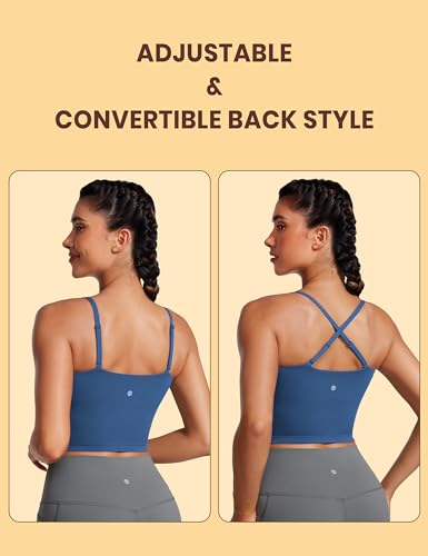 Image of CRZ YOGA Butterluxe Cami Crop Tank Tops | Light Support, Removable Pads, Yoga, Extremely Soft, Square Neck, Spaghetti Straps, Longline Sports Bras for Women