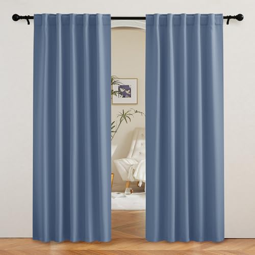 Image of RYB HOME Coastal Blackout Curtains for Bedroom - Thermal Insulated Curtains and Drapes Privacy Shades for Living Room Dining Closet, W42 x L80 inch, 2 Panels, Aqua