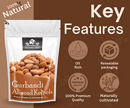 Image of NATURE YARD Orignal Afghan Gurbandi Whole Almond /Badam Giri Rich In Oil 100 G - 100% Pure & Natural - 100Gm