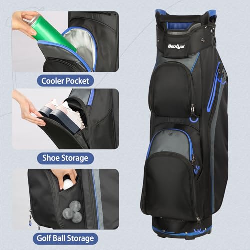 Beutyal Cart Golf Bag 15 Way Golf Bag Full Length Organizer Divider Top Golf Club Bag with Cooler, Rain Cover for Men Women