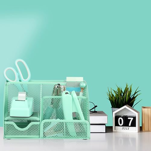 auroray Green Desk Organizers and Accessories, Teal Office Supplies Set Green Mesh Desk Organizer, Stapler, Tape Dispenser, 1000 Staples, Staple Remover, Pen Holder, Clips Set, Ruler, Scissors auroray Green Desk Organizers and Accessories, Teal Office Supplies Set Green Mesh Desk Organizer, Stapler, Tape Dispenser, 1000 Staples, Staple Remover, Pen Holder, Clips Set, Ruler, Scissors