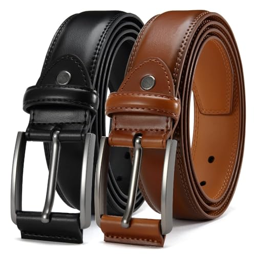 Men's Leather Dress Belt, 2 Pack Belt, Handmade, 100% Cowhide, Fashionable and Classic Design, Suitable for Work,