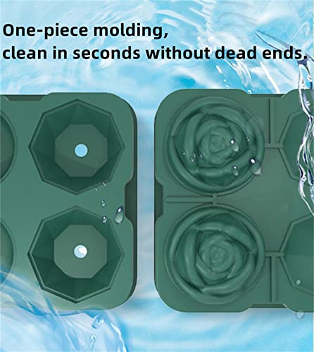 Kuangmeix Home Kitchen Large Ice Cube Tray Molds Rose Diamond Unique Design Porable Multifunction Storage Tray, 4 Cavity Rose Diamond Ice Ball Maker, Easy Release,Green #TOP5
