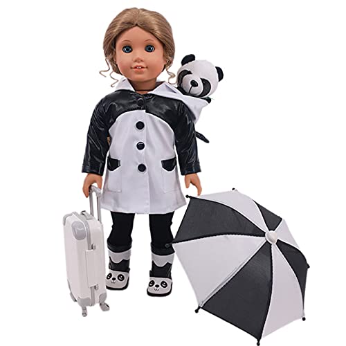 ZWSISU 6PCS 18 inch Doll Clothes Set and Suitcase Umbrella Panda Doll for 18 Inch American Girl Doll/43cm New Baby Born Doll My Our Life Generation Doll and Other 18 Inch Dolls (Panda)