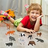 12 Stück Safari Tiere Figuren Set, Realistische Dschungel Wildtiere Figuren aus Kunststoff, Mini Tierfiguren Spielzeug für Kinder, Jungen & Mädchen, Lernspielzeug, Tortenaufsatz, Geschenkidee