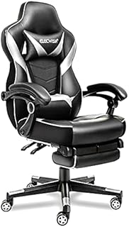 Fullwatt Computer Gaming Chair with Footrest and Adjustable Arms Reclining Swivel Chair, Desk Chair High Back with PU Leather for Home Office, white