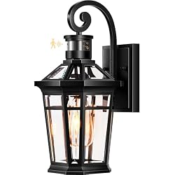 OPAXIS Motion Sensor Outdoor Wall Lights, Black Dusk to Dawn Porch Light Wall Mount, Exterior Lighting Fixtures, Outdoor Wall Sconce Lantern with Adjustable Sensor Range, Coach Lights for Garage Patio