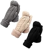 3 Pairs Winter Mitten Gloves For Women, Warm Knit Thick Gloves With Thick Fleece Lining Gift