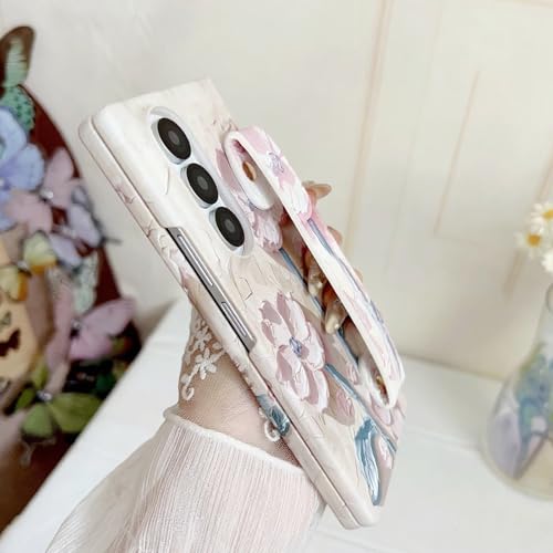 Omio for Galaxy Z Fold 7 Cute Case with Strap, Colorful Retro Oil Painting Printed IMD Flower Design Hard PC Shockproof Finger Grip Floral Cover for Women Girls, Light Green by Omio - Used condition - Image 6