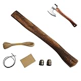 Bumtosc Hand-Forged Carbonized Axe Handle - 15/24 Inch Replacement Handle Wood & Steel Wedges to Revive Your Old Axe Includes Hemp & Leather Cords (14.57inch(37cm))