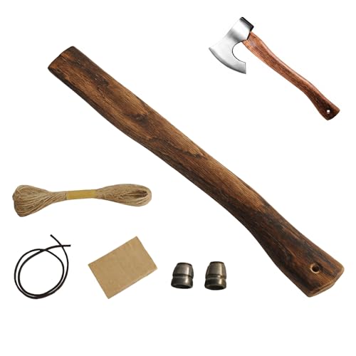 Bumtosc Hand-Forged Carbonized Axe Handle - 15/24 Inch Replacement Handle Wood & Steel Wedges to Revive Your Old Axe Includes Hemp & Leather Cords (14.57inch(37cm))