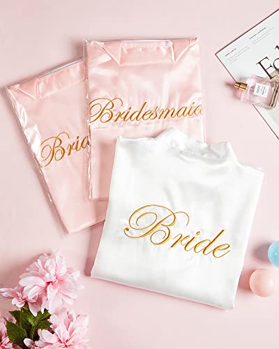 Jecery 12 Pcs Bridesmaid Robes Bride Robe For Wedding Day Satin Kimono Robe For Bridesmaid Embroidered Bridal Party Robes (White And Pink), Medium-Xx-Large #TOP3